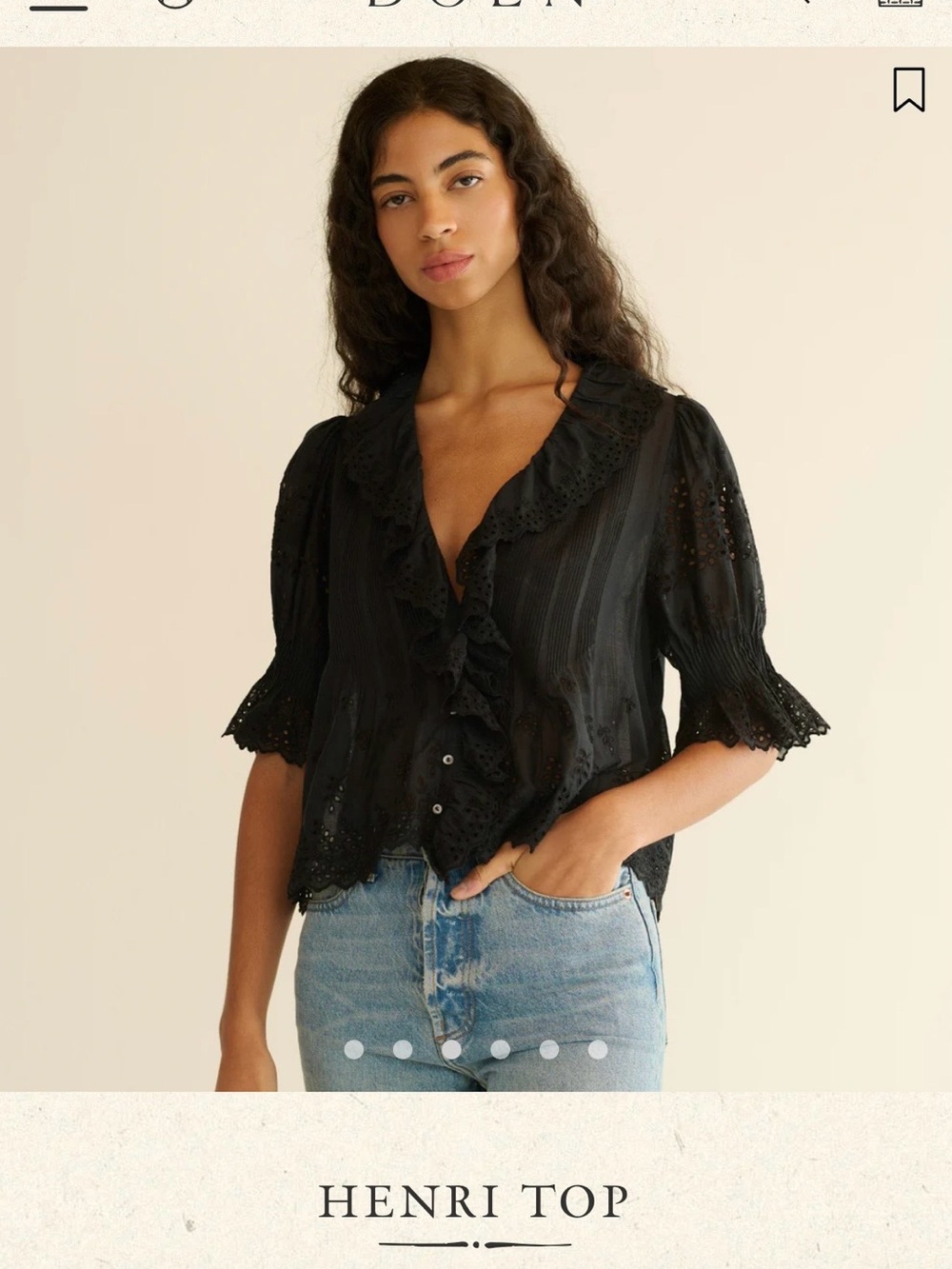Doen Black Henri eyelet Blouse size large